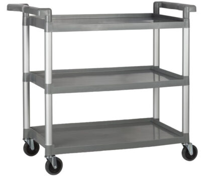 RW Clean Black Plastic Heavy-Duty Janitor Cart - 3 Shelves, 20 gal Nylon  Bag, Hinged Lid - 44 1/4 x 20 x 37 3/4 - 1 count box